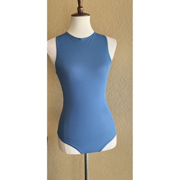 Skims Blue Jelly Sheer Crew Neck Bodysuit Sleeveless Bodysuit Deap Sea Size S - Picture 9 of 10